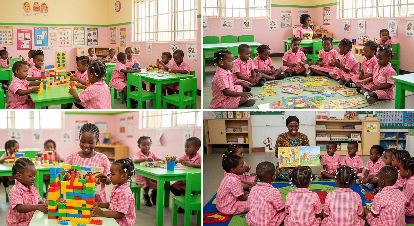 Young learners engaged in play-based early foundation activity